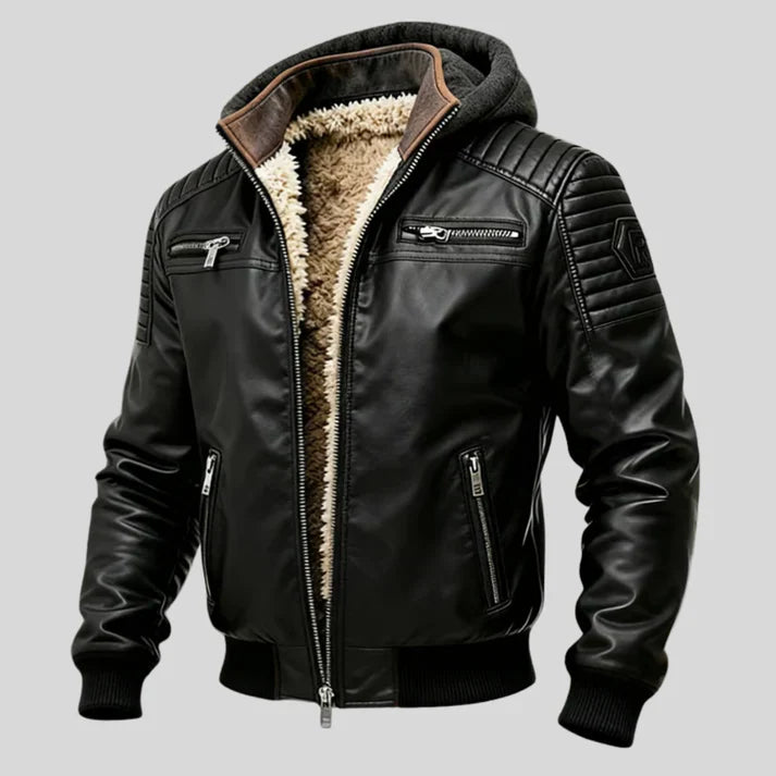 Jon | Elegáns Steppelt Bőr Férfi Dzseki Sherpa Bélésse
