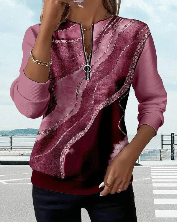 Lera | Félcipzáras vintage mintás női pulóver