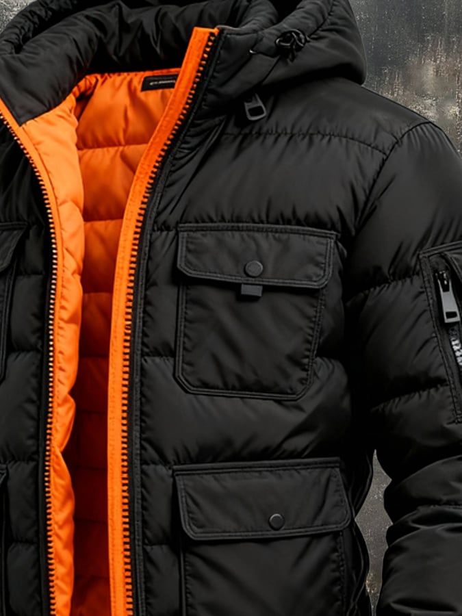 Barney | Meleg Kapucnis Férfi Puffer Dzseki Praktikus Zsebekkel